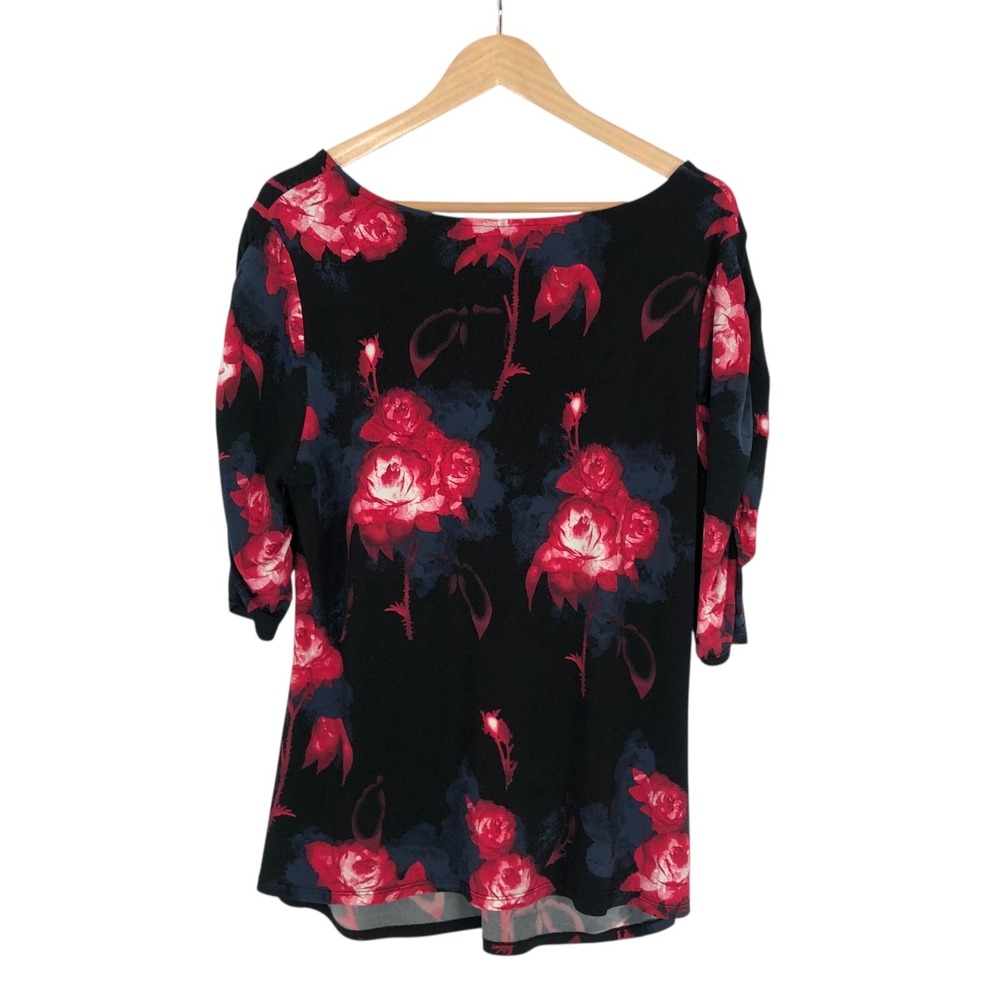 Alfani Dark Floral Print Tunic Top Shirt Size 2X Stretch Whimsigoth Dark Fairy - Picture 4 of 7